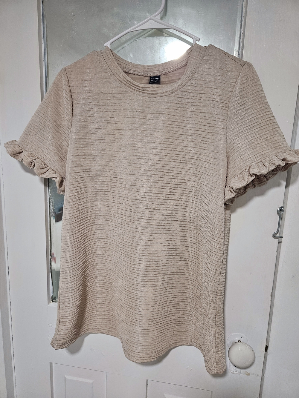 SHEIN Women's Beige Textured Ruffle Sleeve Top